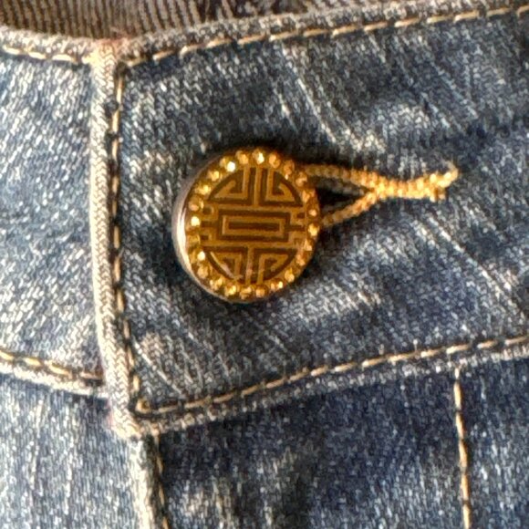 Fortune Denim Designer Jean Bermuda Size 30 Gold Button - Picture 1 of 5